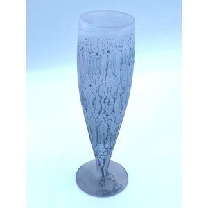 Vintage Nouveau Blue Purple Glass Low Champagne Flute Hand Decorated Satin Finis